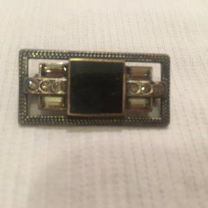 Vintage Artdeco Style Silver, Onyx & Marcasite Pin